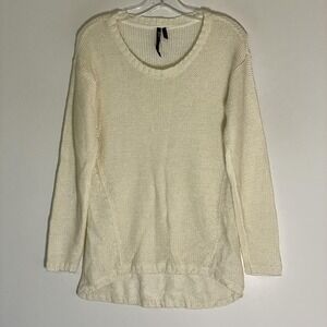 Razzle Dazzle Sweater Tunic Womens Medium White Open Knit Lurex Long Sleeve